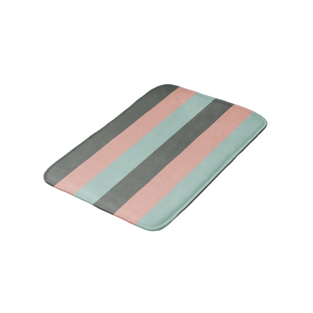 Aquamarine rosa Streifen Muster Badematte (Schrägansicht)