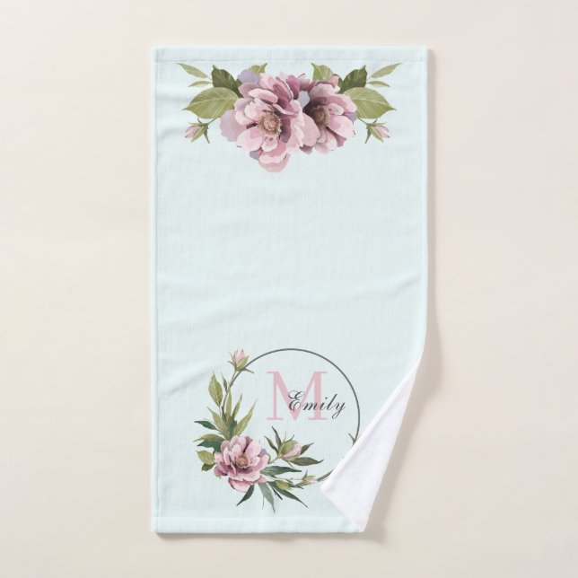 Aquamarine, rosafarbene Pfannenbäume personalisier Handtuch (Handtuch)