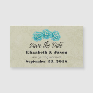 Aquamarine Rose auf Tan Damask Save the Date Magnetkarte