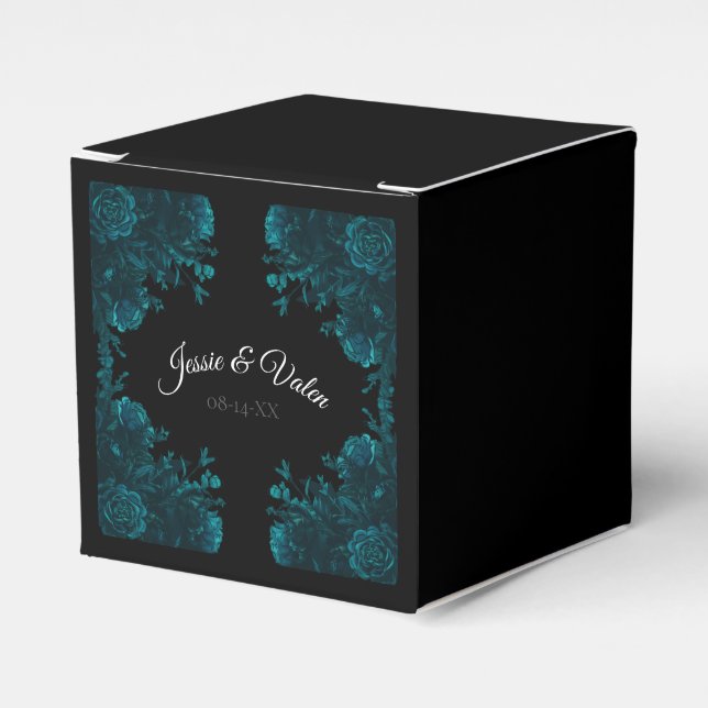 Aquamarine Rose Black Gothic Wedding Classic Geschenkschachtel (Vorderseite)