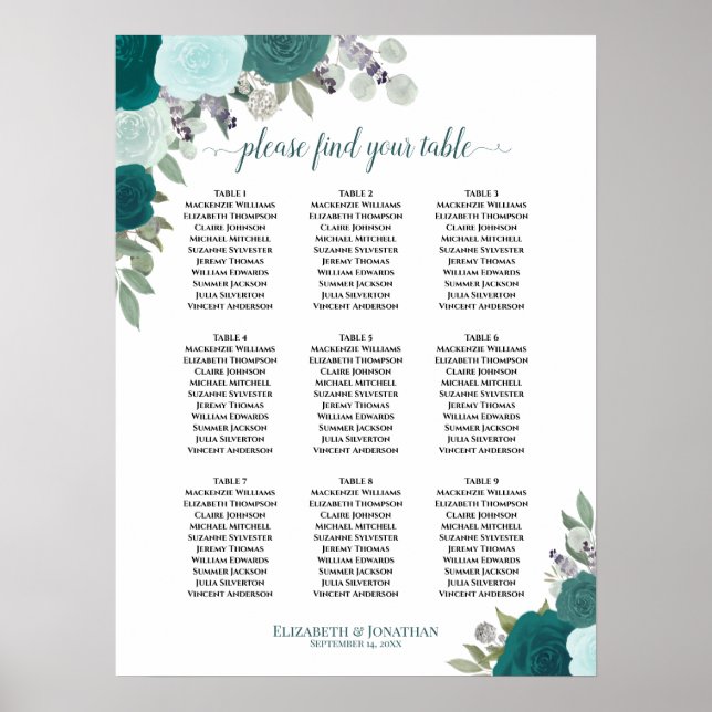 Aquamarine Rose Elegante 9 Tafelübersicht Poster (Vorne)