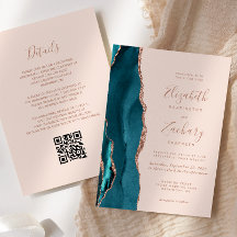 Aquamarine Rose Gold Agate Blush Pink QR Code Hoch