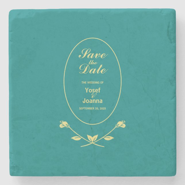 Aquamarine Rose Hochzeit speichern Sie das Datum Steinuntersetzer (Vorderseite)