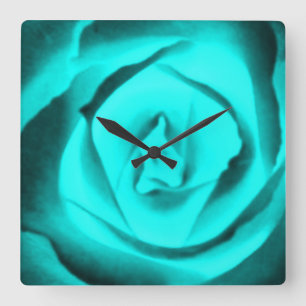 Aquamarine Rose Quadratische Wanduhr