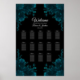 Aquamarine Rose Schwarz-Gotische Hochzeitsstift Poster