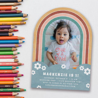 Aquamarine Rote Flora-Regenbogen-Einladung von Kid Einladung