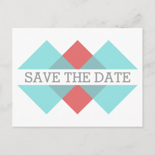 Aquamarine rote geometrische Triade Save the Date  Ankündigungspostkarte
