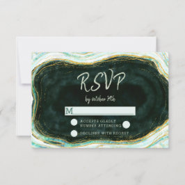 Aquamarine RSVP-Reaktion auf Green & Gold-Agate RSVP Karte