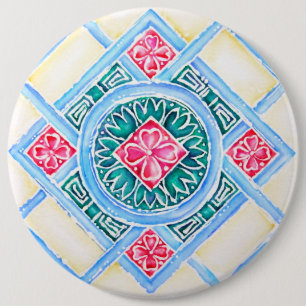 Aquamarine runde geometrische Tile in Peranakan Button