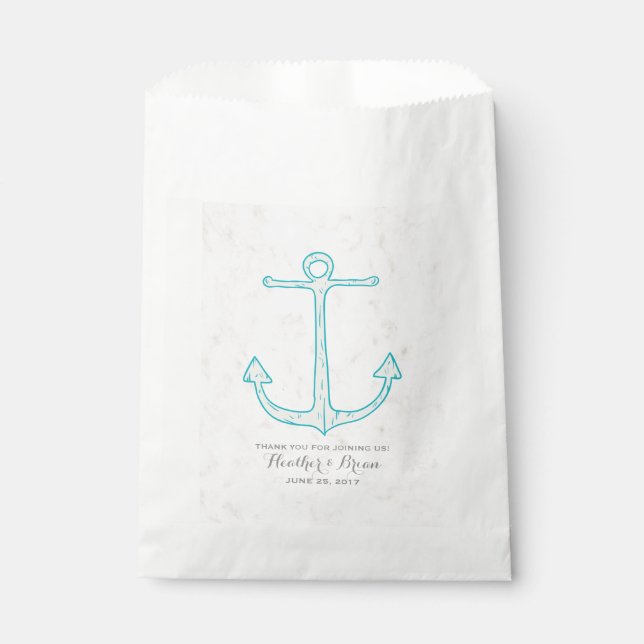 Aquamarine Rustikale Ankerhochzeit Geschenktütchen (Vorderseite)