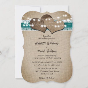 Aquamarine Rustikale Burlap Lace Hochzeit Einladung