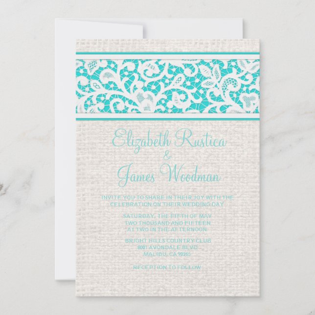 Aquamarine Rustikale Hochzeitseinladungen und Einl Einladung (Vorderseite)
