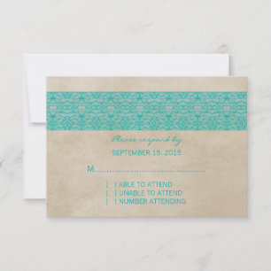 Aquamarine rustikale Lace Response Card RSVP Karte