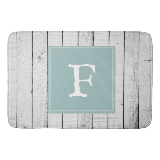 Aquamarine rustikale Monogramm-Badematte Badematte (Vorderseite)