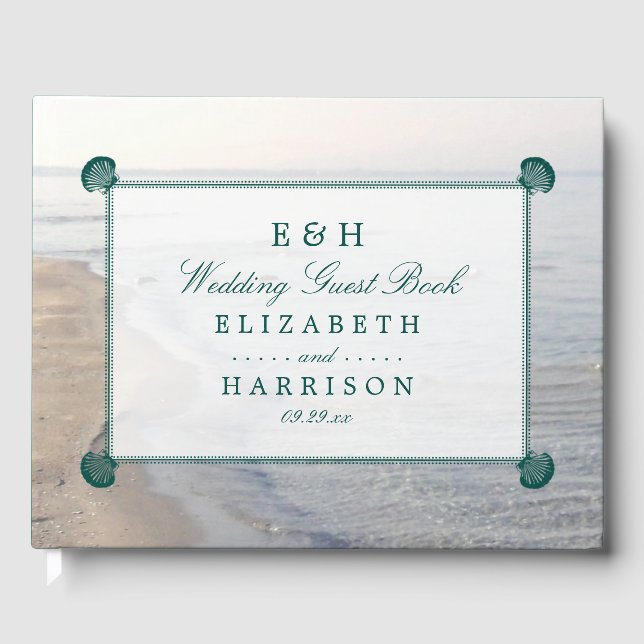 Aquamarine Scallop, Hochzeit am Strand Gästebuch (Vorderseite)