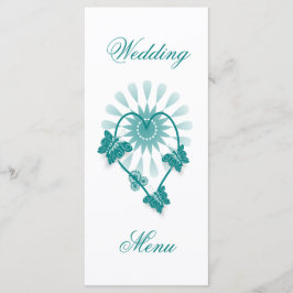Aquamarine Schmetterlinge zum Hochzeitessen Herzst Menükarte