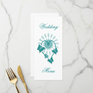 Aquamarine Schmetterlinge zum Hochzeitessen Herzst Menükarte