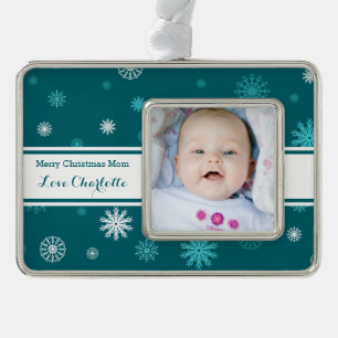 Aquamarine Schnee-Mama-Weihnachtsverzierung Rahmen-Ornament Silber