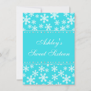 Aquamarine Schneeflocken Imitat Diamant Sweet 16 Einladung