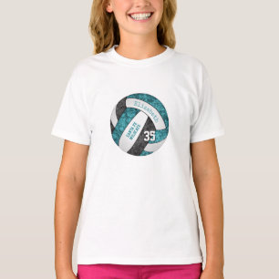 aquamarine Schwarz-Girl-Sport-Volleyball-Mannschaf T-Shirt