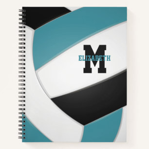 aquamarine Schwarz-weiße personalisierte Volleybal Notizbuch