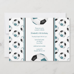 aquamarine schwarze Fußballbälle Muster Geburtstag Einladung