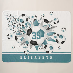 aquamarine schwarze Fußballbälle spielen Mädchensp Sherpadecke
