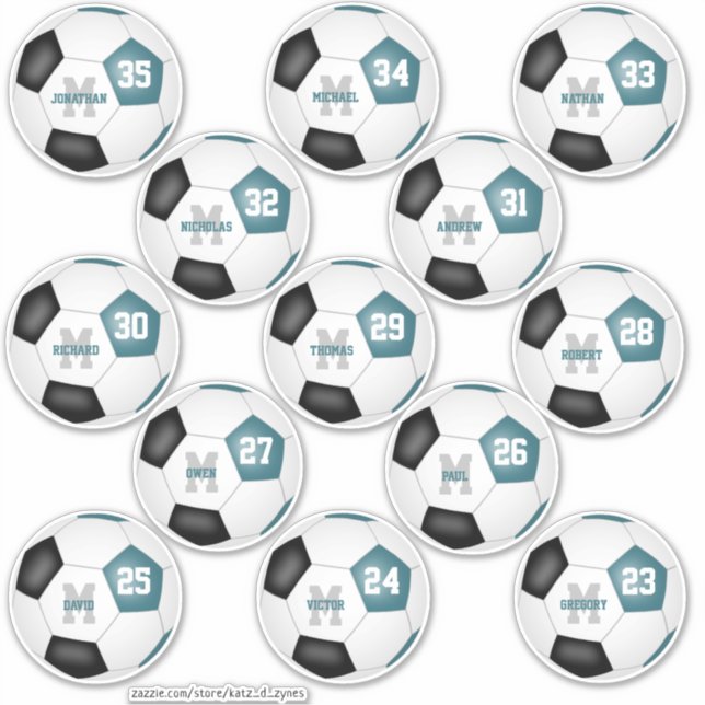 aquamarine schwarze Fußballmannschaft färbt 13 Spi Aufkleber (Vorderseite)