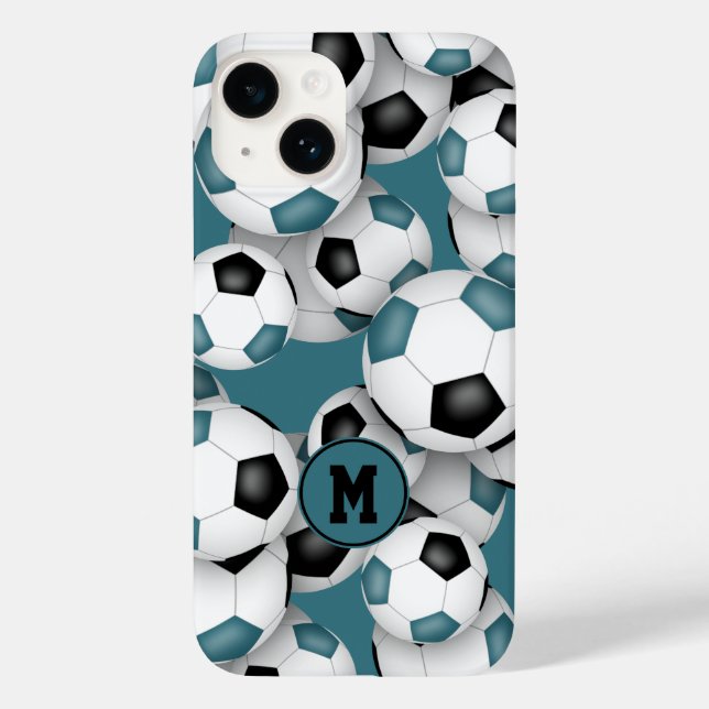 Aquamarine schwarze Fußballmannschaft färbt Kinder Case-Mate iPhone 14 Hülle (Rückseite)
