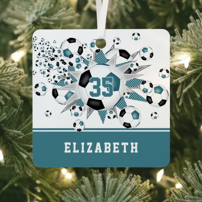 aquamarine schwarze Fußballstars personalisiert Ornament Aus Metall (InSitu)