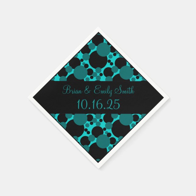 Aquamarine schwarze Kreise, anpassbare Papierservi Serviette (Ecke)