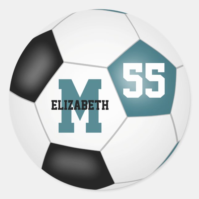 aquamarine schwarze Mannschaftsfarben Fußball pers Runder Aufkleber (Vorderseite)