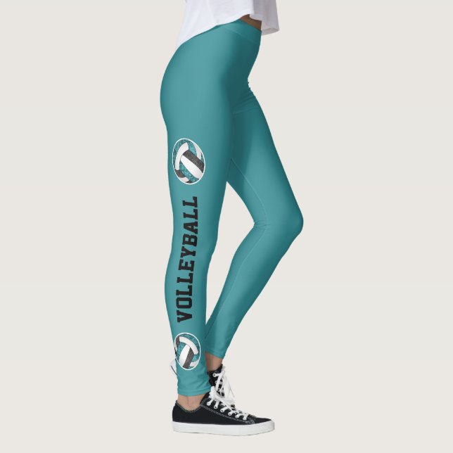 Aquamarine schwarze Mannschaftsfarben mit Volleyba Leggings (Rechts)