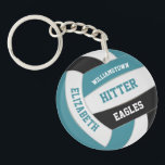 aquamarine schwarze Mannschaftsfarben, personalisi Schlüsselanhänger<br><div class="desc">Dieses Team farbenfroh gestaltete Volleyball-Schlüsselanhänger für Jungen und Mädchen bietet einen aquamarinen,  schwarz-weißen Volleyball,  auf dem Sie den Spielernamen,  die Jerseynummer und die Position des Spielers,  sowie den Namen der Schule oder des Clubs und den Maskottnamen in einem Schriftart im Stil eines Buchstaben anpassen können - von katz_d_zynes</div>