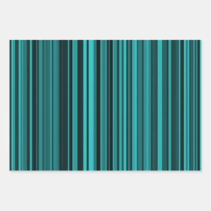 Aquamarine schwarze Streifen Geschenkpapier Set