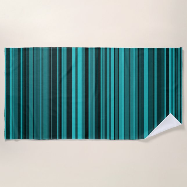 Aquamarine schwarze Streifen Strandtuch (Vorderseite)