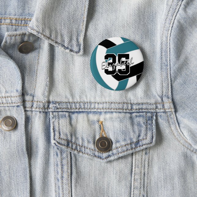 aquamarine Schwarze Volleyball-Mannschaftsfarben Button (Beispiel)