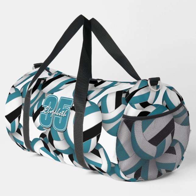 aquamarine Schwarze Volleyball-Mannschaftsfarben Duffle Bag (Rechte Ecke)