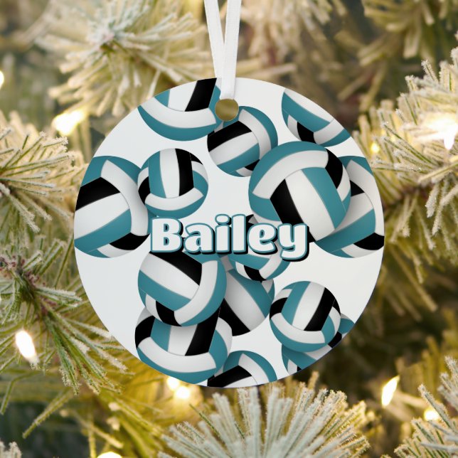 aquamarine schwarze Volleyballs mit Athleten Namen Ornament Aus Metall (InSitu)