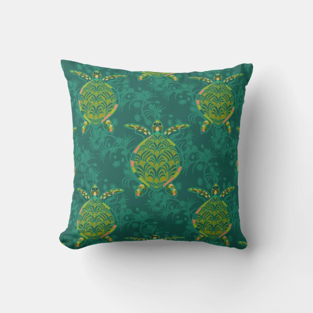 Aquamarine Sea Turtle Pillow Kissen (Vorderseite)