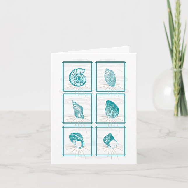 Aquamarine Seashell Collage Note Card (Vorderseite)