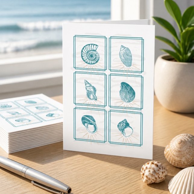 Aquamarine Seashell Collage Note Card (Von Creator hochgeladen)