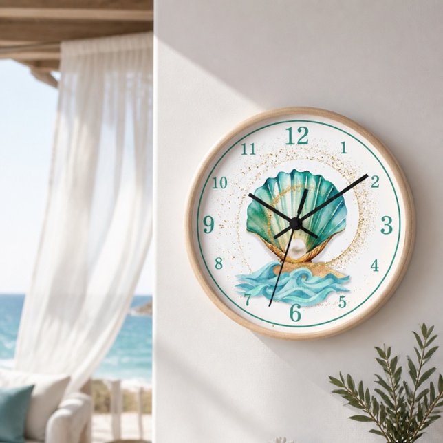 Aquamarine Seashell- und Perlenuhr Uhr (Von Creator hochgeladen)