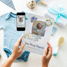 Aquamarine Shabby Style Baby Flat Announccard Ankündigung