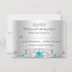 Aquamarine Silber-Floral-Swirl-UAWG RSVP Karte