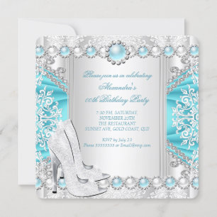 Aquamarine Silber High Heels White Pearl Geburtsta Einladung