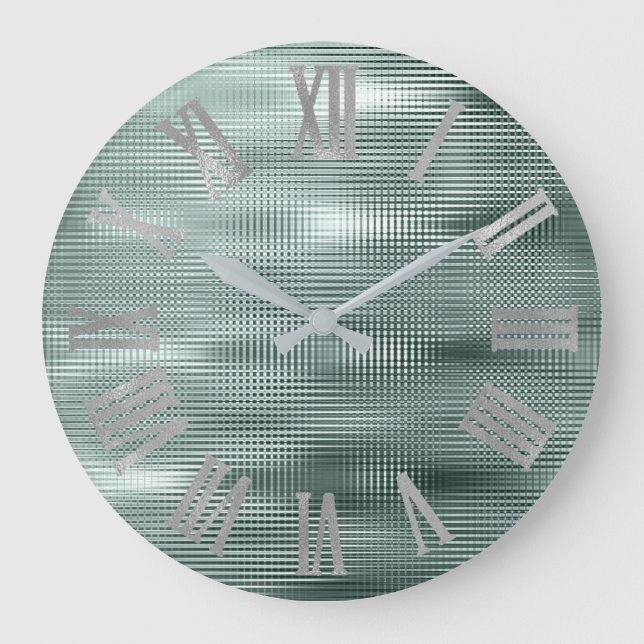 Aquamarine silbergraue Minimal Metallic römische Z Große Wanduhr (Vorderseite)