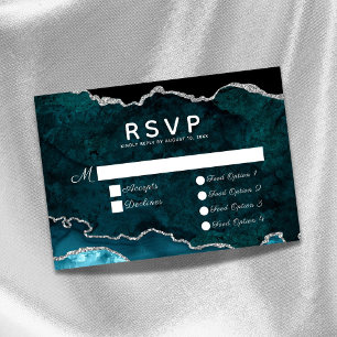 Aquamarine Silver Food-Optionen bei Hochzeit RSVP Karte