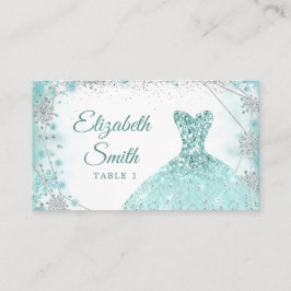 Aquamarine Silver Snowflake Weihnachten Quinceañer Platzkarte