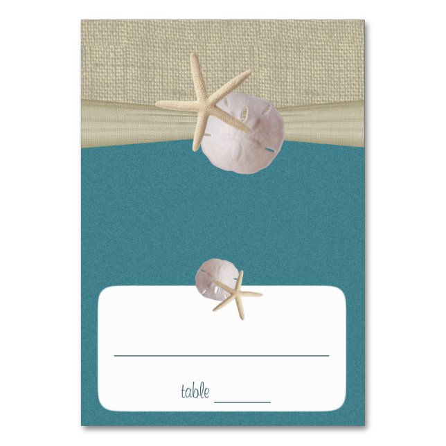 Aquamarine Sitzkarte von Beach Amore Tischnummer (Vorderseite)